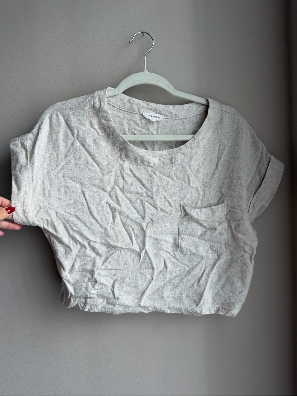 Blu Pepper Neutral Boxy Crop Tee - Light Beige